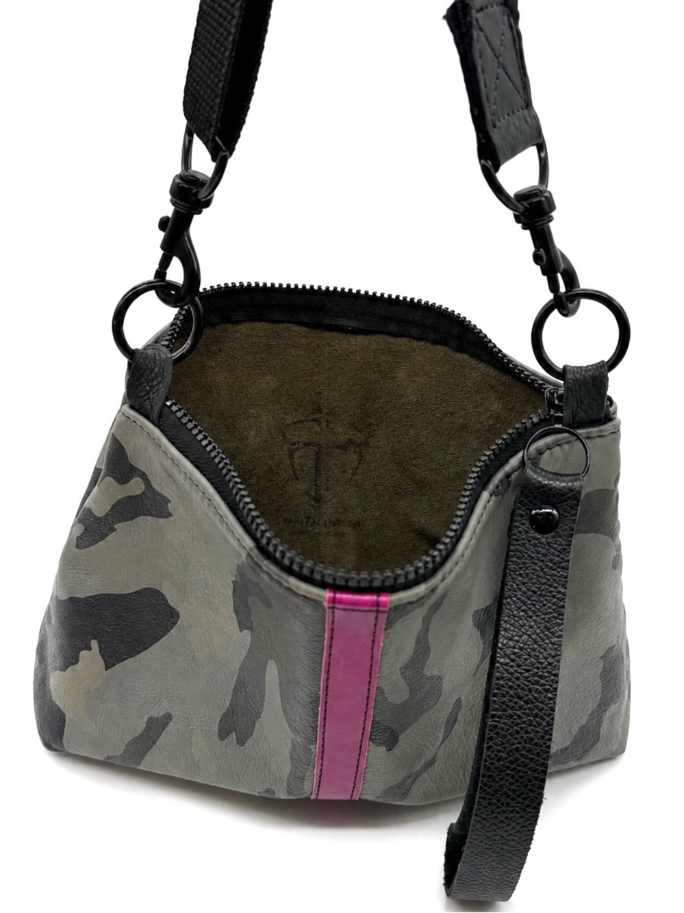 Lynn Tallerico Gray Camo Leather Wristlet Crossbody Bag - Picture 6 of 7